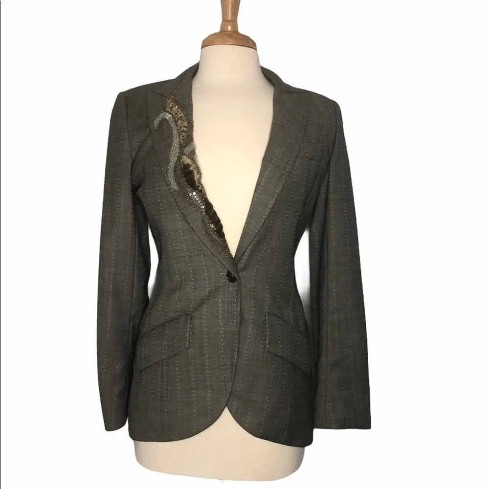 Yigal Azrouel Gray Wool Tuxedo Blazer Size 6